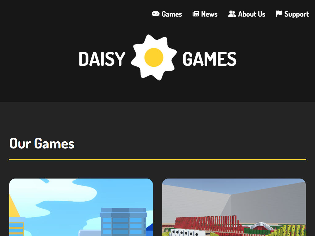 Screenshot of the home page of Daisy Games' website