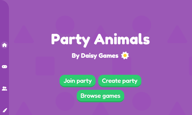 Screenshot of the home page of Party Animals